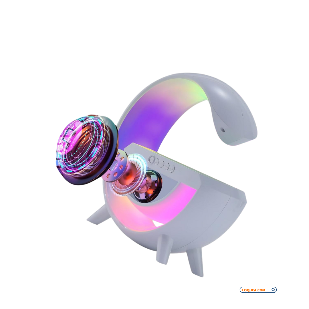 Lámpara Atmosférica LED en Forma de "G" Cargador Inalámbrico y Bocina Bluetooth