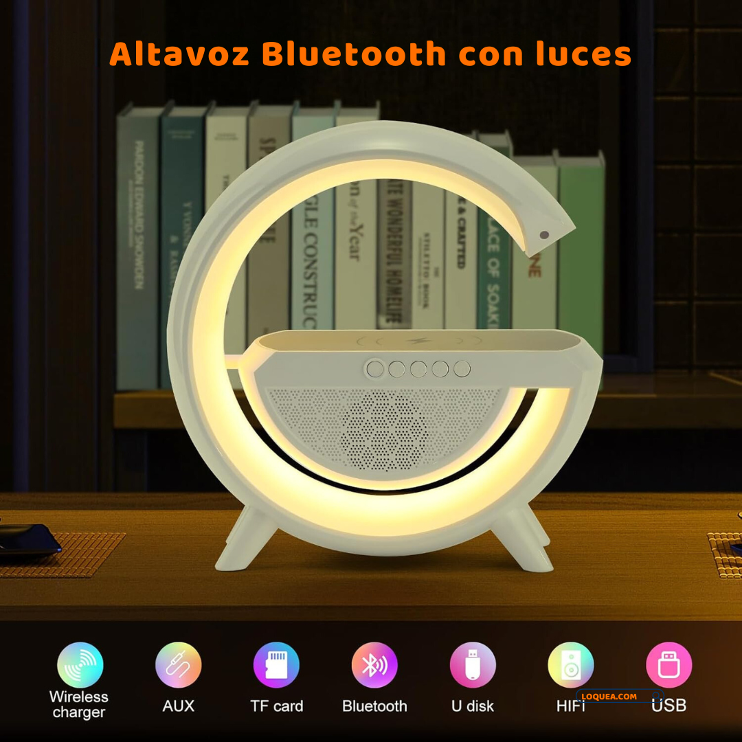 Lámpara Atmosférica LED en Forma de "G" Cargador Inalámbrico y Bocina Bluetooth