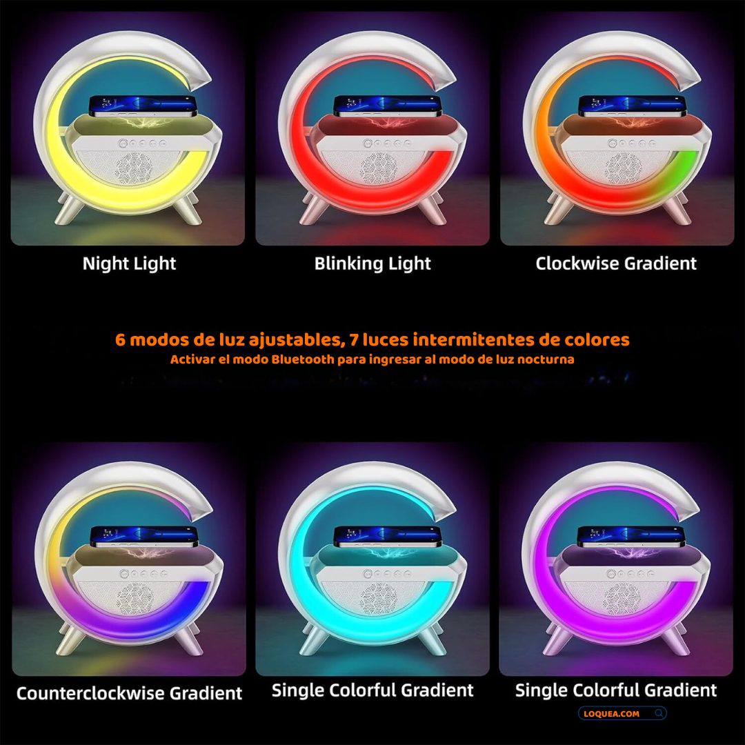 Lámpara Atmosférica LED en Forma de "G" Cargador Inalámbrico y Bocina Bluetooth